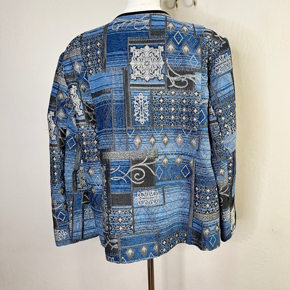 Dressbarn Tapestry Jacket Blue Patchwork Textured… - image 4